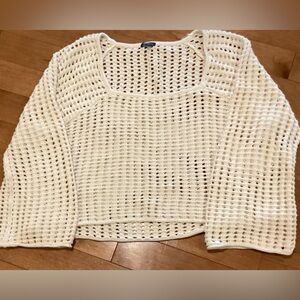 WILD FABLE cotton long sleeve crochet square neck crop sweater- XXL